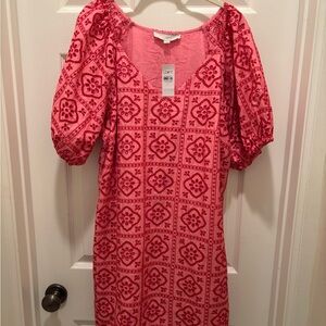 LOFT Red Floral Long Sleeve Dress